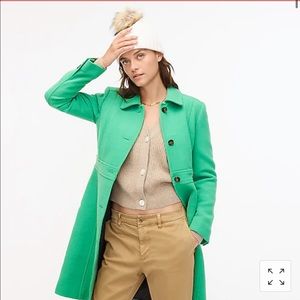 J Crew Double Cloth Long Green Wool Pea Coat